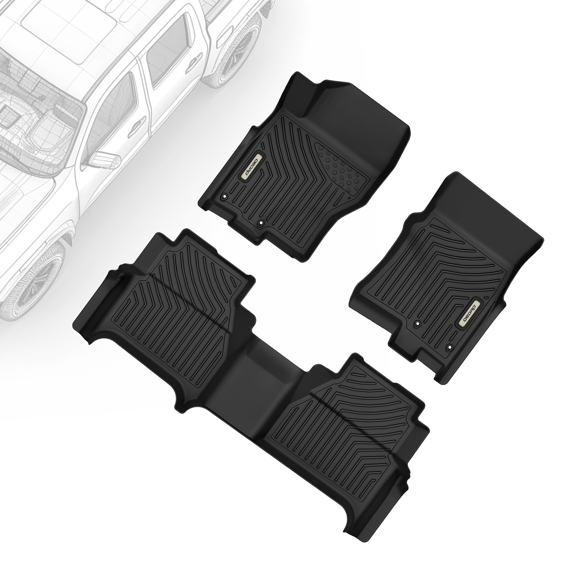 OEDRO Floor Mats for 2022-2025 Nissan Frontier Crew Cab w- 2nd Row Under-Seat Storage, Black TPE All-Weather Guard Floor Liners
