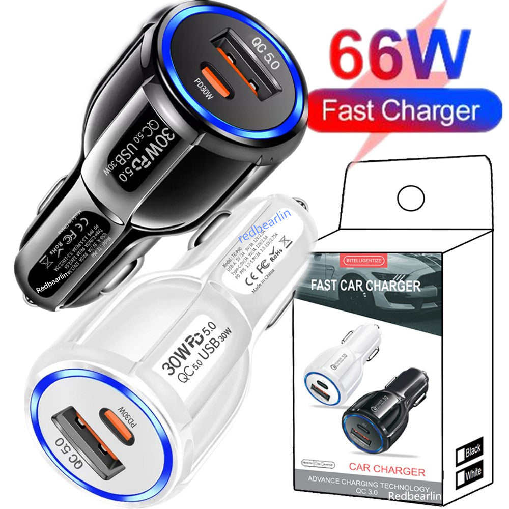 66W Super Fast Quick Charging PD USB C Car Charger Dual Ports 38W 30W Type c Power Adapter Chargers For Ipad Air Iphone 14 15 Pro Samsung S23 S24 Ta