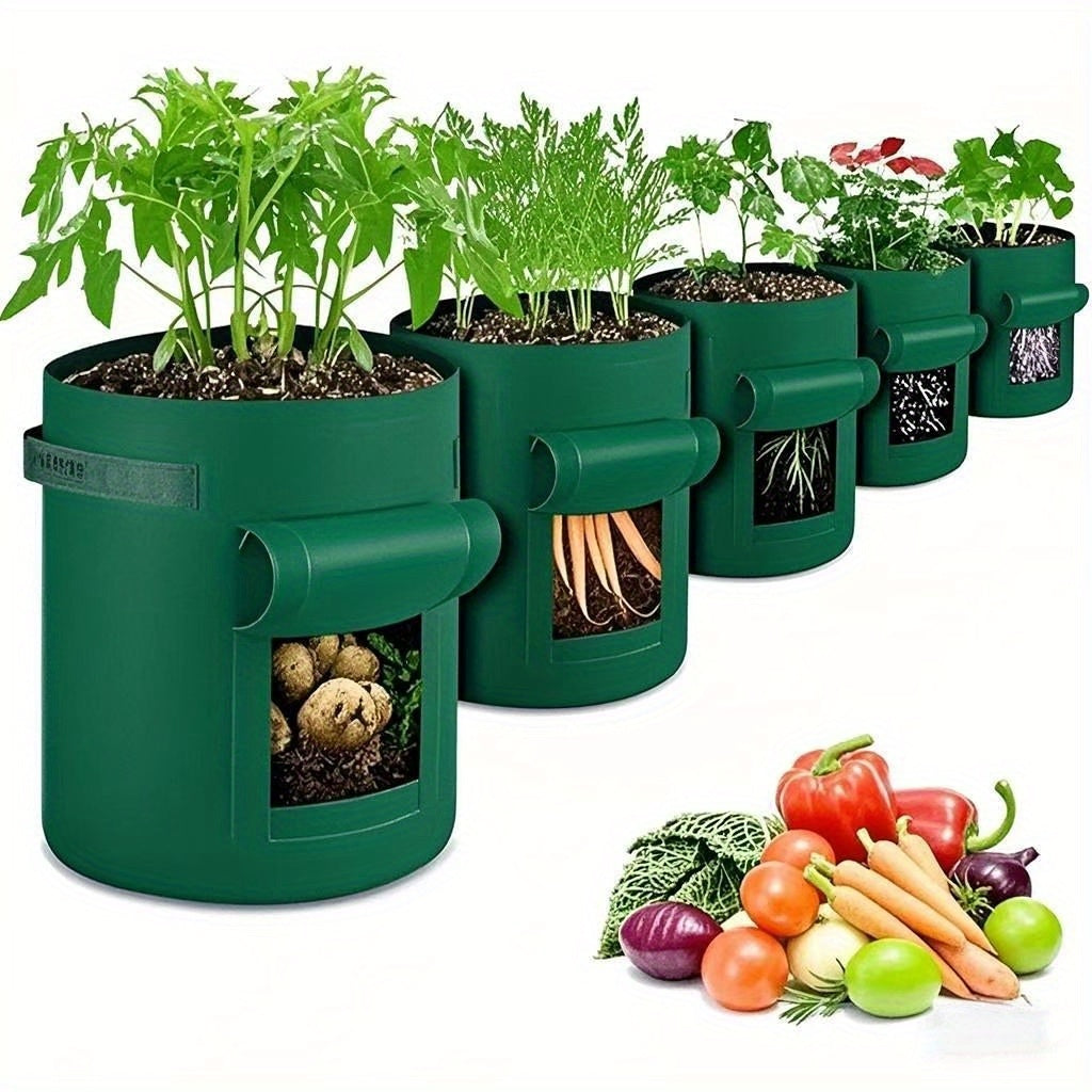 TEMU 1-5 Pack 10 Gallon Non-woven Fabric Potato Grow Bags, Breathable Thickened With Lid And Reinforced Handles For Harvest Window, Garden Planting