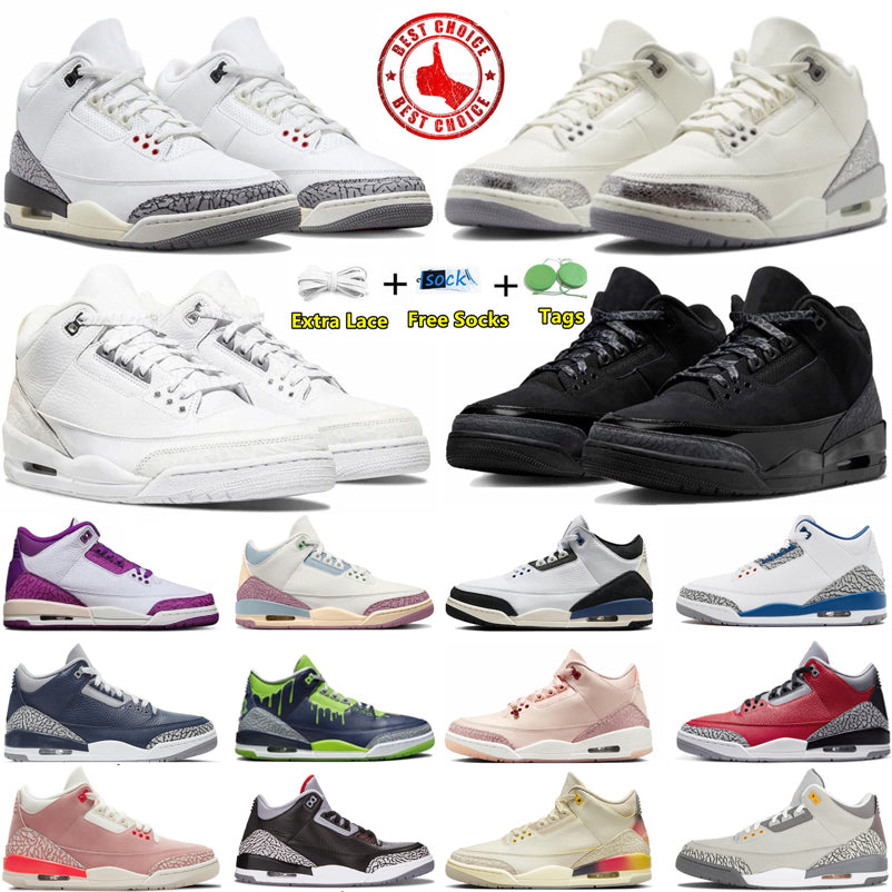 Designer Basketball Shoes 3 3s Sports Sneakers Men Black Cat Puere Money Valentines Day Free Throw Line Metallic Sier For the love UNC Womens Traine