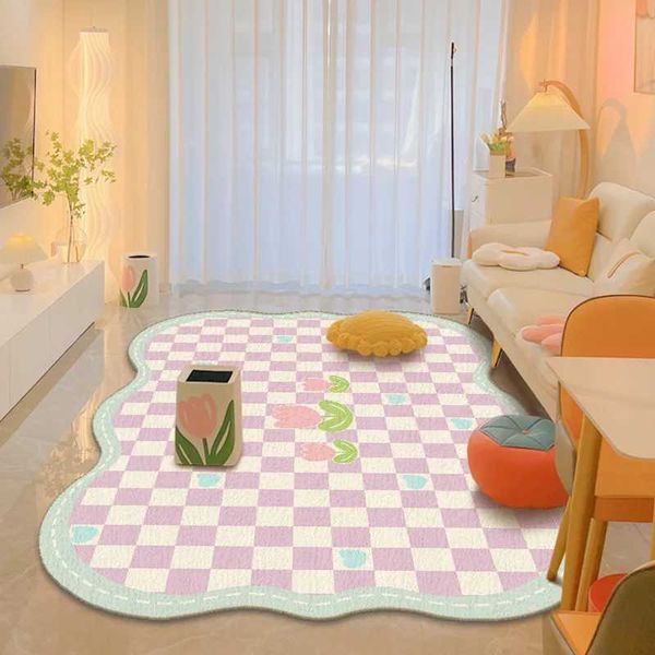 Carpet for Living Room Cute Plaid Home Decoration Large Area IG Coffee Tables Bedroom Plush Mat Cloakroom Fluffy Rug M240806