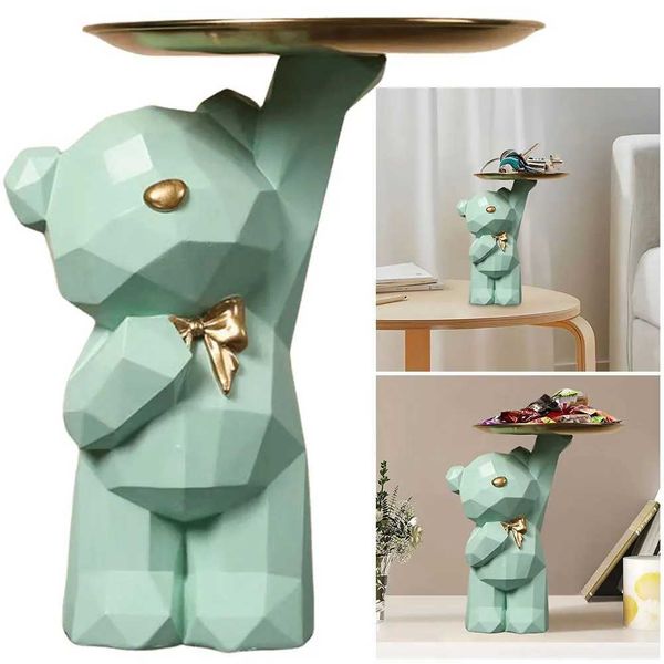 Resin Lovely Bear Storage Tray Statue Table Decoration Geometric Bear Statue Floor Tray Decoration lipstick Jewelry Earring Bracket X240913