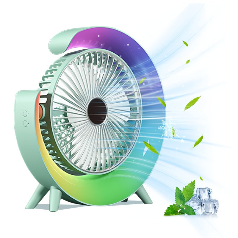 TEMU Portable Desktop Cooling Fan, Silent Usb Fan, Desktop Fan, With Color Ambient Light, 3 Adjustable Speed Levels, , Stylish Design, Home Kitchen,