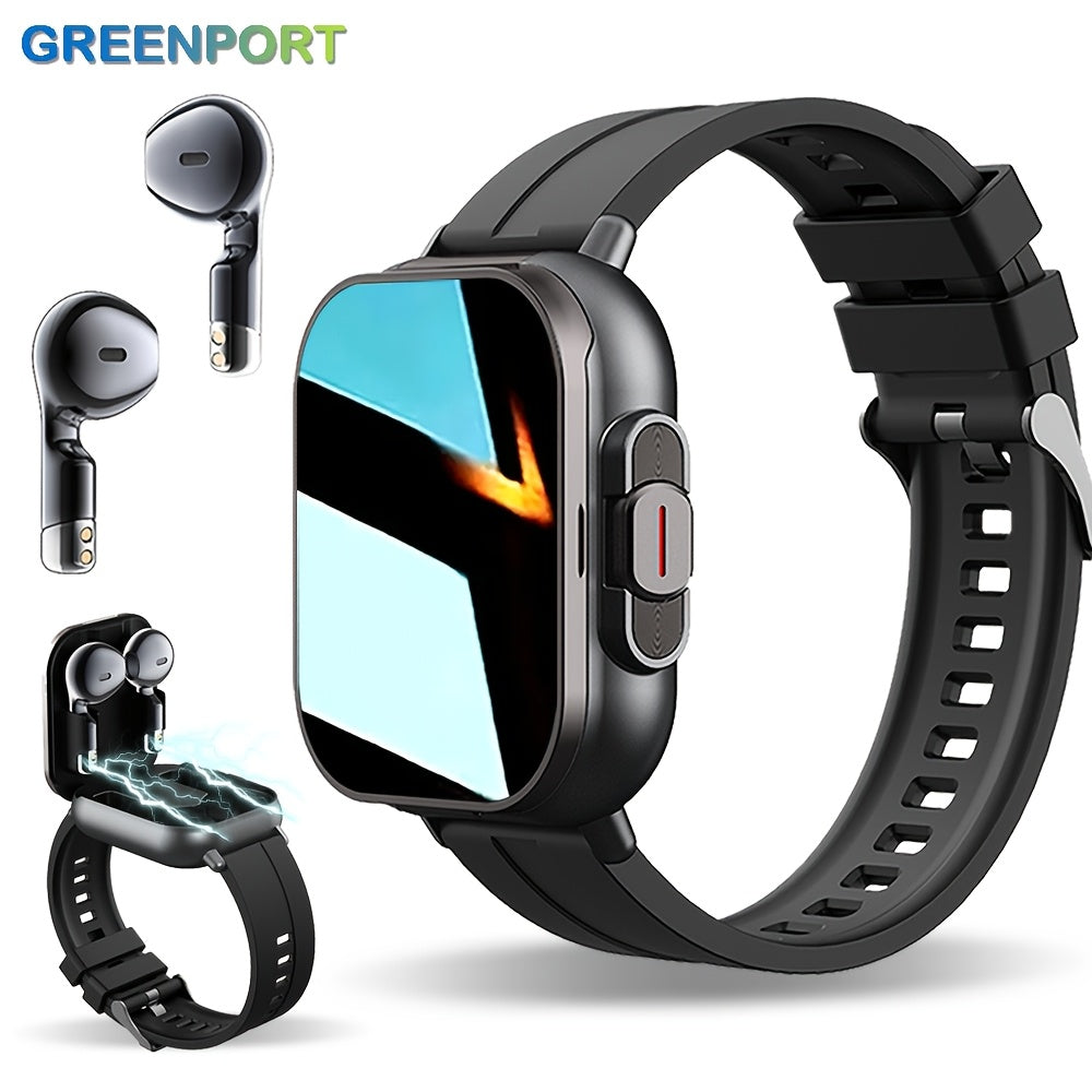 TEMU 1pc Greenport 2-in-1 Smartwatch And Wireless Earbuds, Sports Activity Monitor With Hd Display, Multiple Workout , Rechargeable Polymer Battery,