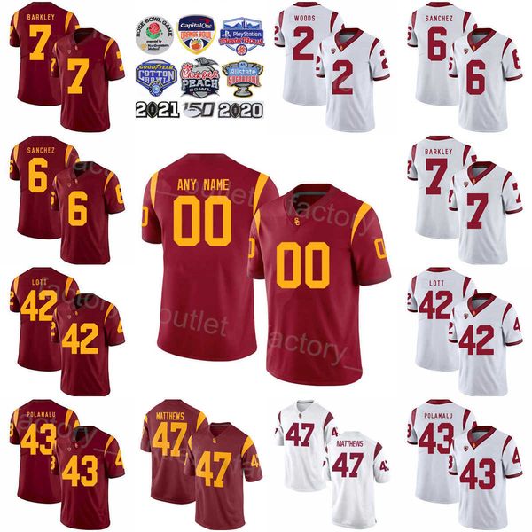 NCAA Football USC Trojans College Jersey 21 Adoree Jackson 7 Matt Barkley 15 Michael Bowman 43 Troy Polamalu 47 Clay Matthews 42 Ronnie Lott
