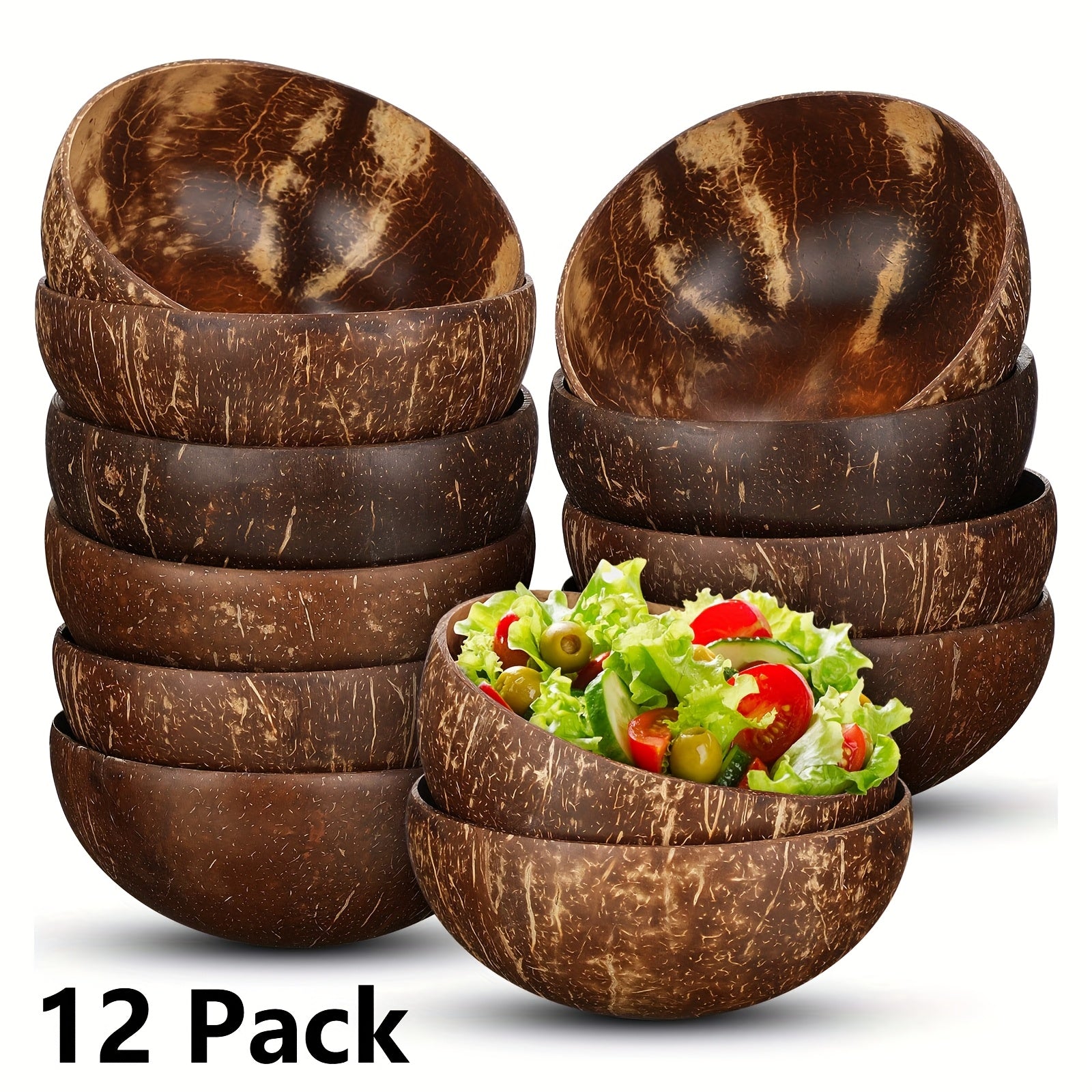 TEMU Coconut Shell Bowls Polished Wooden Bowls Bowls Salad Bowls For Smoothie, , Fruit, Salad & Yogurt - And Serving Bowls, Kitchen Decorcc, Rustic