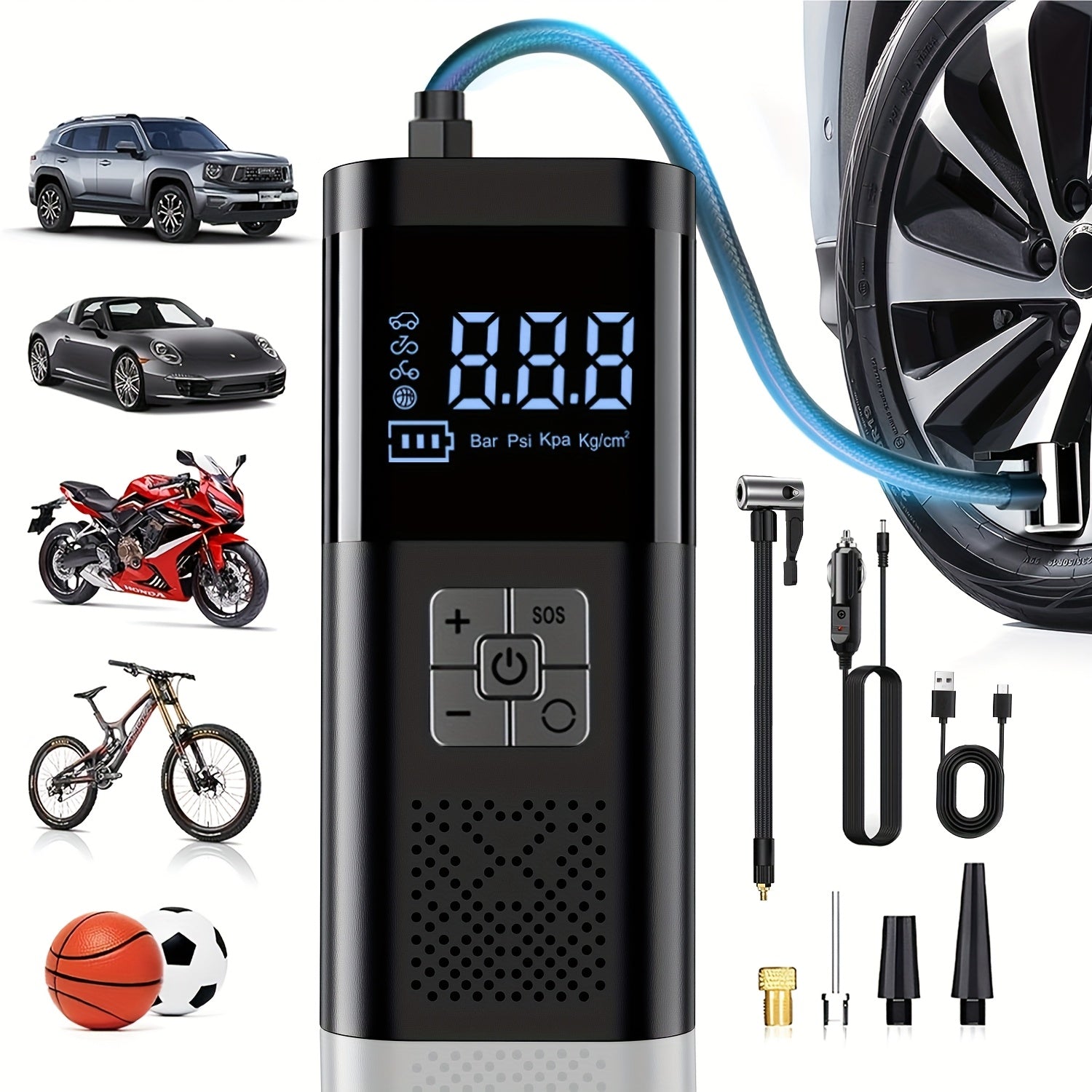 TEMU 2025 Upgraded Portable Tire Inflator, 150psi Air Compressor Pump, 3x Fast Inflator, Digital Display, Cordless Design, A Tire Pressure Gauge, Led