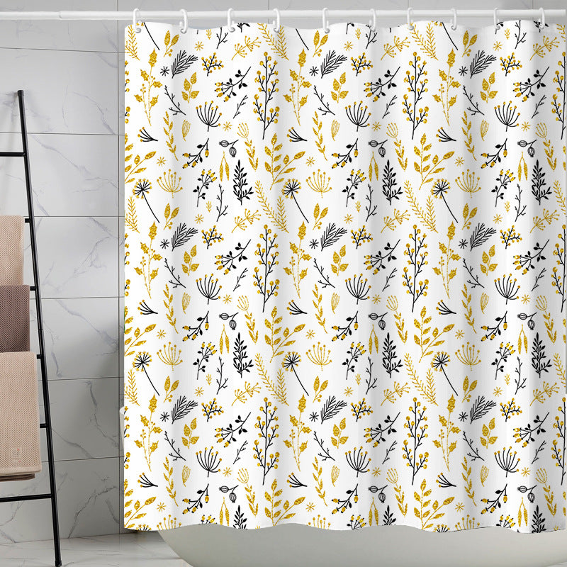 YL-37284 Tropical green leaf print shower curtain bathroom curtain waterproof and mildew proof partition curtain punch-free hanging curtain