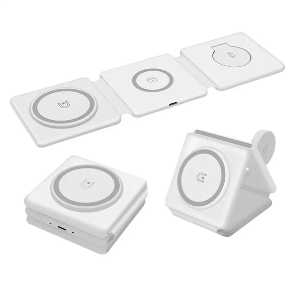 3 In 1 Magnetic Wireless Charger Pad Stand Foldable for iPhone 15 14 13 12 Watch AirPods 15W Fast Charging Dock Station