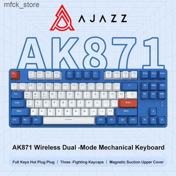 Keyboards Ajazz Ak871 2.4G Wireless Gaming Mechanical Keyboard 87 Keys Hot-Swappable Bluetooth Keyboard PBT Keyca for Game Laptop Pc J241204