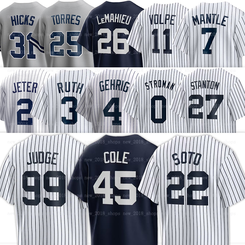 99 Aaron Judge Baseball Yankees Jersey Derek Jeter Juan Soto Gerrit Cole Marcus Stroman Anthony Volpe Giancarlo Stanton Anthony Rizzo Alex Verdugo G