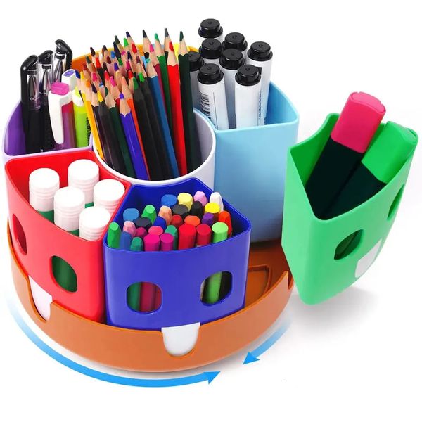 360° Rotating Pen Holder for Kids Desk Organizers and Storage Homeschool Craft Caddy Classroom Organization 240125