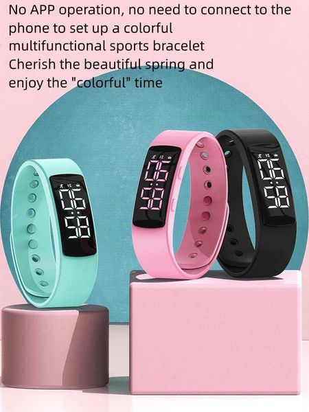 Electronic Smart Sports Pedeter timing vibration Al Clock luminous waterproof LED electronic bracelet T8 Y241114