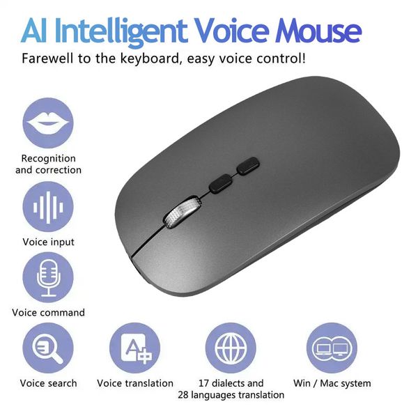 Bluetooth 4.0 Game Office Wireless Mouse Rechargeable AI Voice Typing Ergonomic Mice Auto Translate Smart Voice Recognition Magic Mouse for