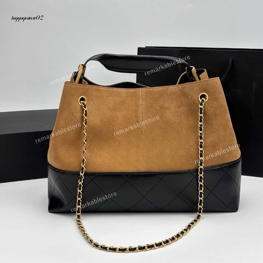 Shoulder Bags 25A Designer Real Suede Leather Plaid Shopping Bag With Chain Belt Woman Luxury Handbag Vintage Hobo Genuine Leather Patchwork Classic