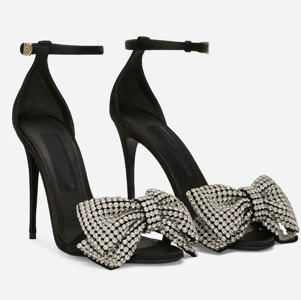 Perfect Women Keira Sandals Shoes Rhinestone Bow embellishment High Heels Patent Leather Black Red Nude Lady Elegant Walking EU35-43