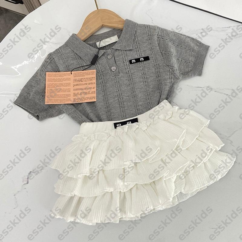 Designers Knitted Top Girls Cake Skirt 2-piece Set Kids Designer Clothes -8 Baby Girl Skirts Knit T Shirt Princess Dress Luxury Clothing Sets DPD250