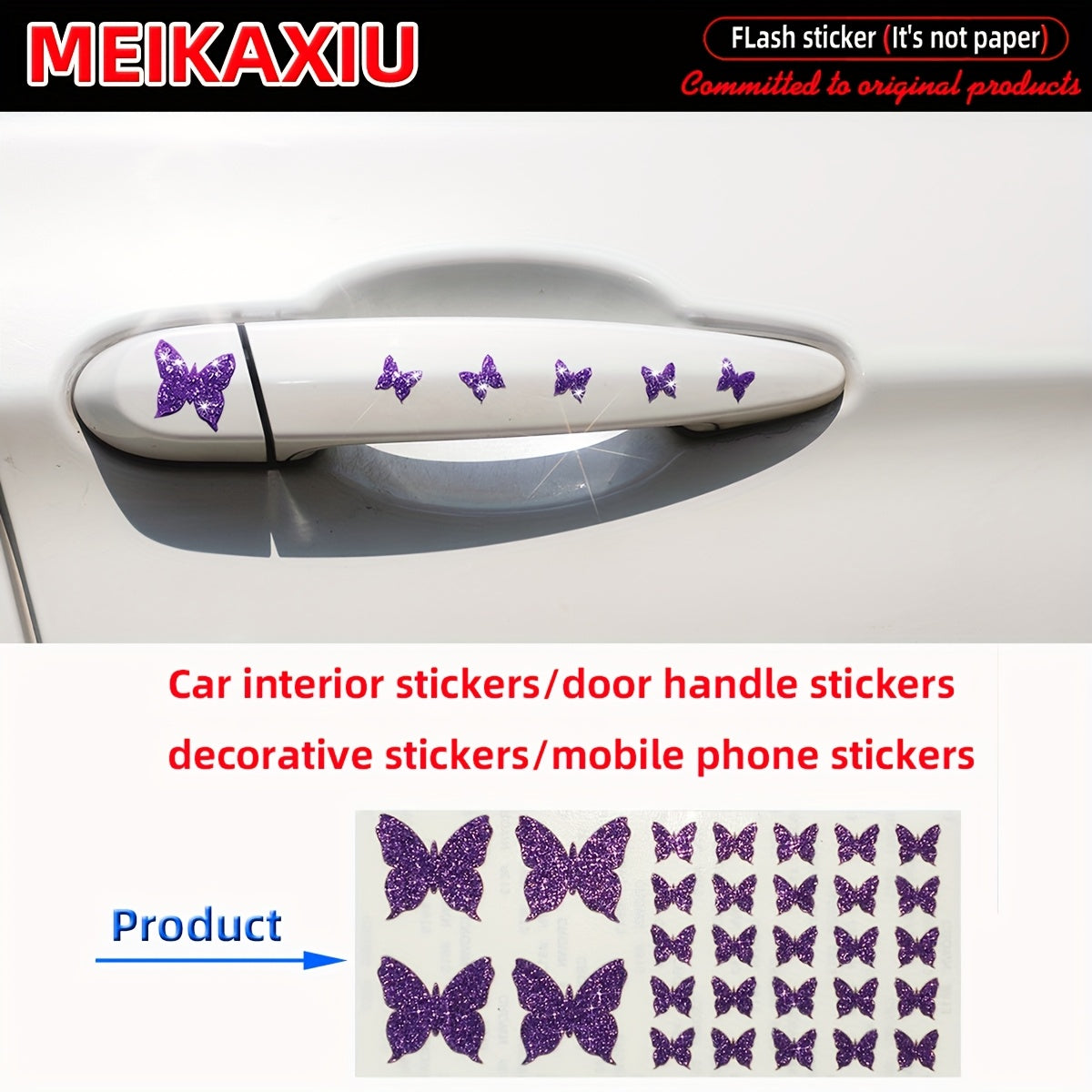 TEMU Car Door Handle Sticker, Interior Decoration Glitter Car Accessories For Women, Non-paper Phone And Computer Decals