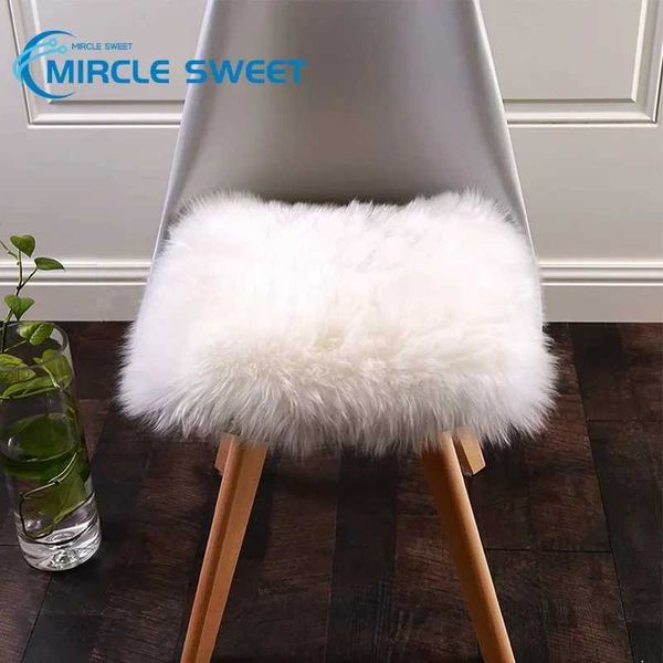 40X40cm Square Faux Fur Sheepskin Chair Cover Seat Cushion Pad Super Soft Area Rugs for Living Bedroom Sofa Car Seat CushionC250212