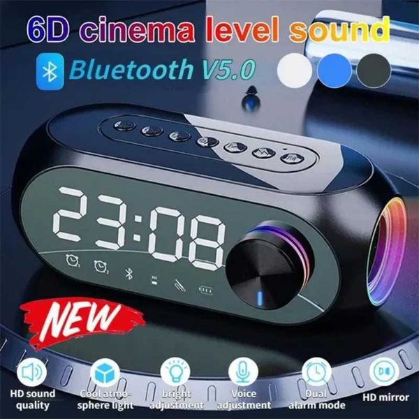 Multifunction S8 Wireless Bluetooth Speaker Mirror Alarm Clock Stereo Speakers Table Clock FM Radio TF Card Dual Alarm Clock Y240904
