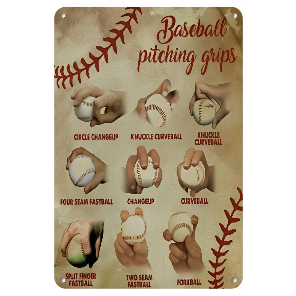 TEMU Hemitong Baseball Pitching Grips And Baseball Skills Signs Vintage Bar Home Wall Decoration Baseball Sign