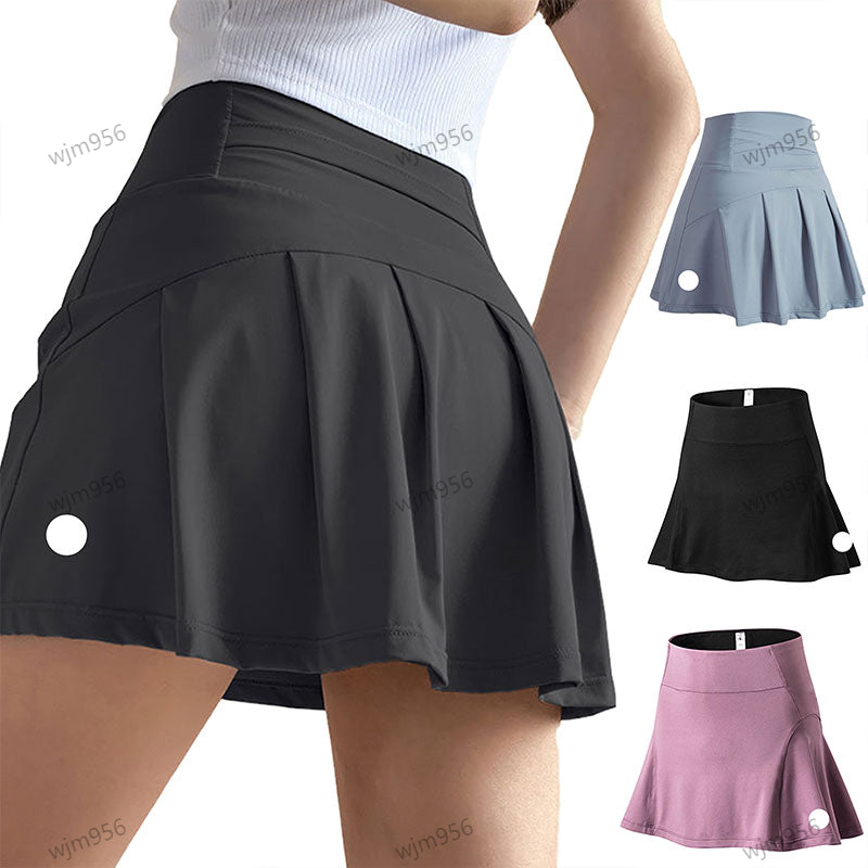 Yoga Tennis Skirts Pleated Skirt Gym Clothes Women Fitness Golf Running Shorts Skirt Sports Back Waist Pocket High waist Quick drying tennis dress a