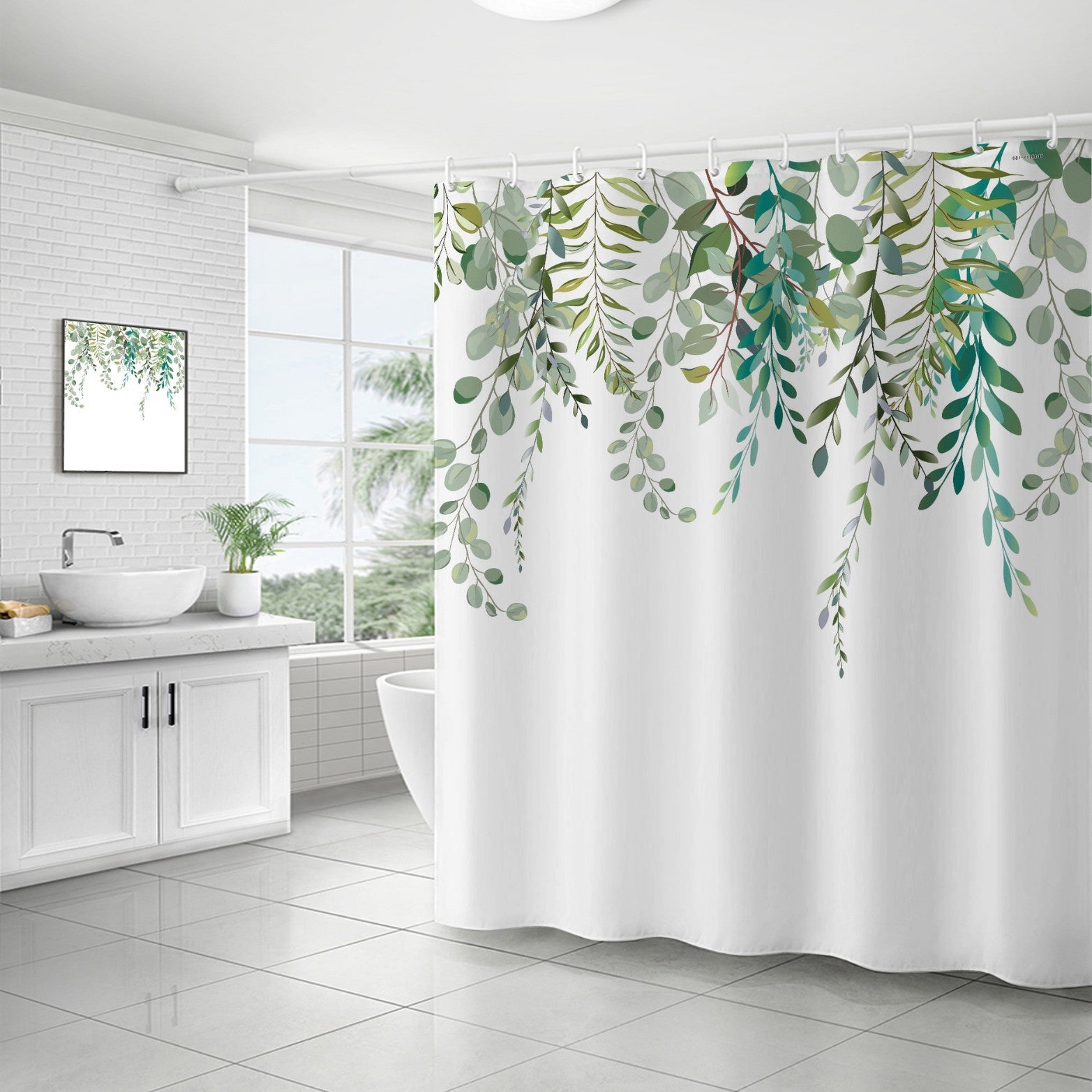 YL-37118 digital shower curtain cross-border plant flower waterproof polyester bathroom four-piece set dry and wet separation moisture-proof