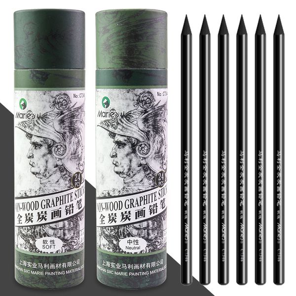 Fountain Pens Marie&#039;s Full CharcoalCarbon Pencils 24pcs SoftMedium Nonwood Graphite Sticks Pens Painting Charcoal Pencil Students Suppl