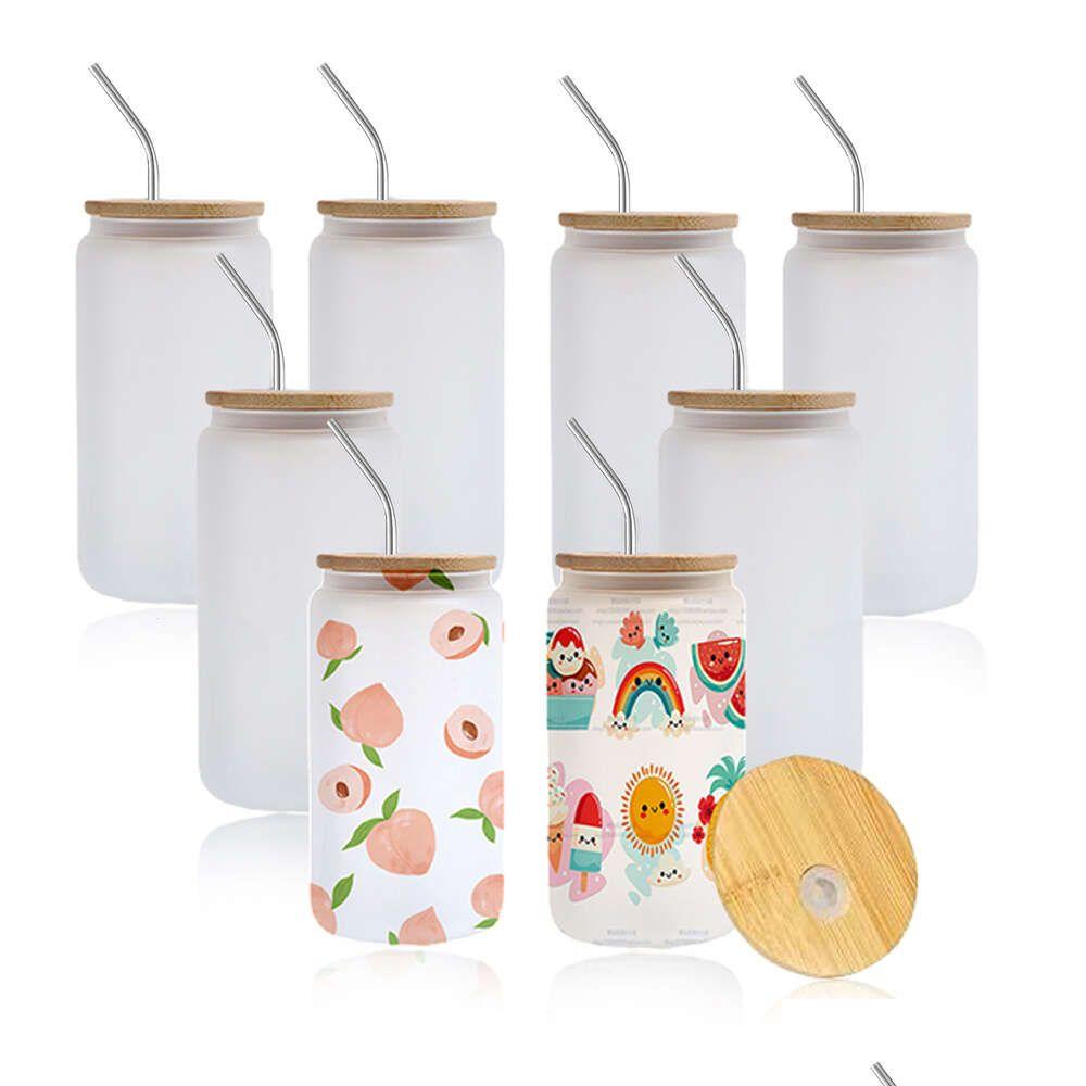 Cup Us Ca Warehouse Sublimation Blanks Cans Frosted Tumbler Mug With Bamboo Lids And Straws Drinking Jars For Juice Diy Drop Delivery Ot3Ns