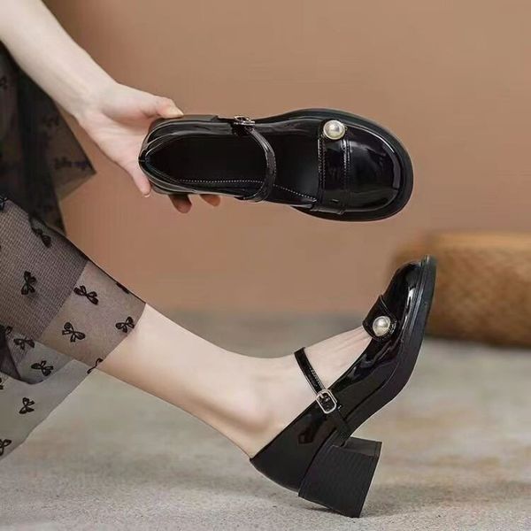 Mary Jane Shoes Women&#039;s Thick heels 2024 autumn French pearl wine red wedding shoes platform heels loafers Free Shipping