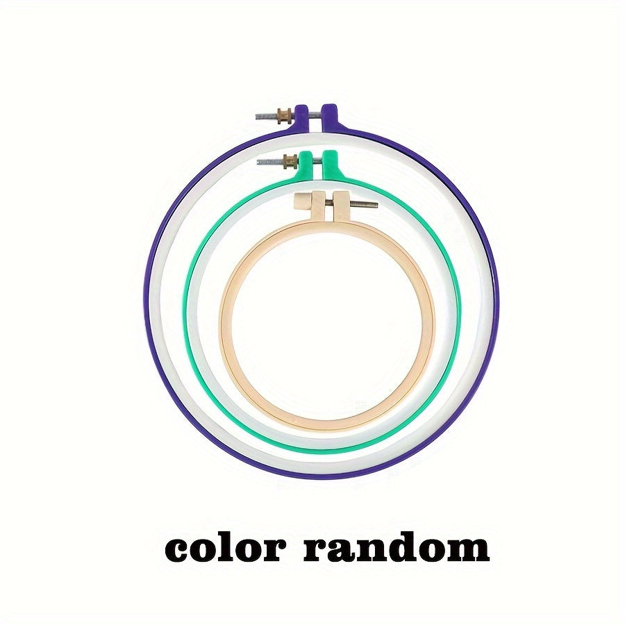 TEMU 3-pack Embroidery Hoops Set - Adjustable Plastic Embroidery Frames In Pink, Yellow, And Dark Purple - Diy Craft Tools For Stitch, Handicrafts,