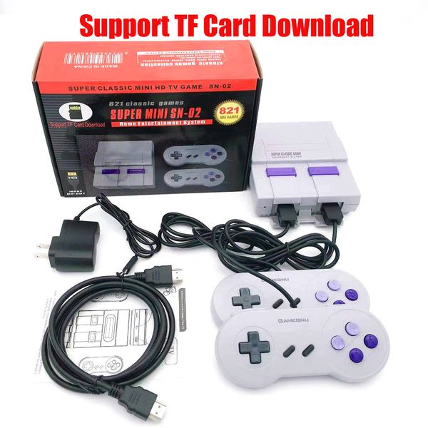Super Mini SN-02 Retro Game Console With Dual Controllers Classic HD 1080P TV Out Home Video Gaming Players Built-in 821 8 Bit Support TF Ca