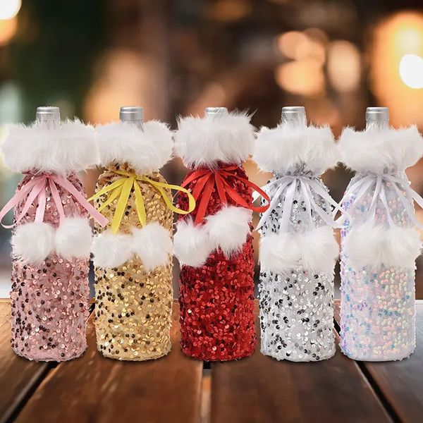 Christmas Decorations for Home Sequin Cloth Wine Bottle Cover Snowman Stocking Gift Holders Xmas Navidad Decor New Year