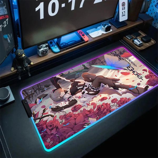 Large Games Honkai Impact 3 RGB Mouse Pad Anime Laptop Keyboard Gamer Xxl Mousepad LED Luminescence Rubber Soft Table Mat Pc