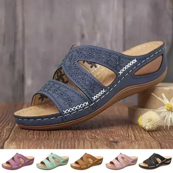 Light luxury sandals 2024 Summer Wen Wedge Sandals Premium Orthopedic Open Toe Sandals Vintage Anti-slip Leather Casual Fem Platform Shoes Z