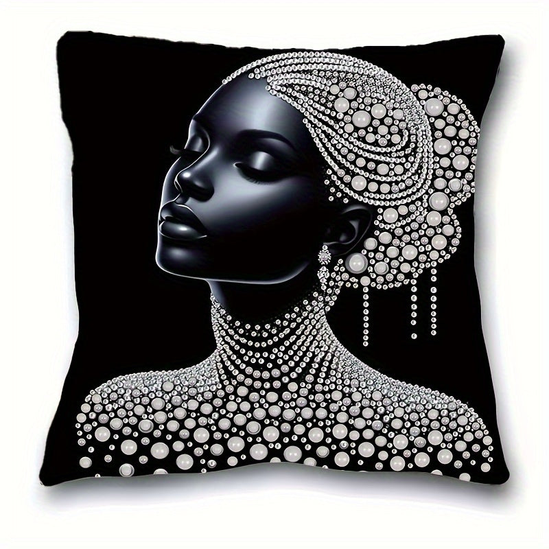 TEMU 1pc Elegant Black & White Geometric Print Pillowcase, 18x18 Inch, Hypoallergenic Polyester Fabric, Zipper Closure - Machine Washable, Decorative