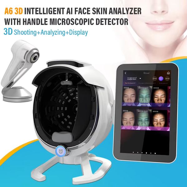 A6 3D Intelligent Face Skin Analyzer 8 Spectrum Lights Scanning Facial Health Detection + Handheld Microscopic Face Health Testing 3D Shooti