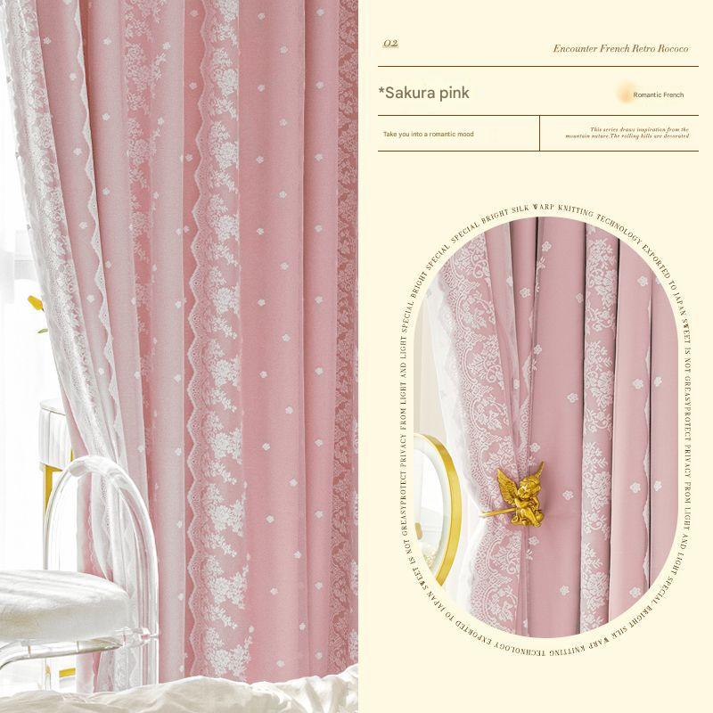 YL-35561 French lace curtains full blackout bedroom living room ins style cream hook finished curtain