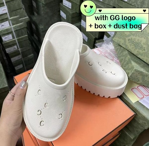 Designer Women Platform Perforated Sandal Summer Men Rubber Slip on Sandal Flat Mid-heel Candy Colors Clear Rubber Platform Lug Sole size 35