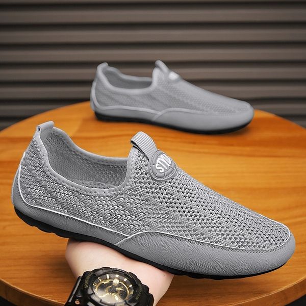 High Quality Breathable Hollow Out , Lightweight Casual With A Single Kick, Mesh Surface, Men&#039;s Flying Woven Trendy Shoes, Driving Bean