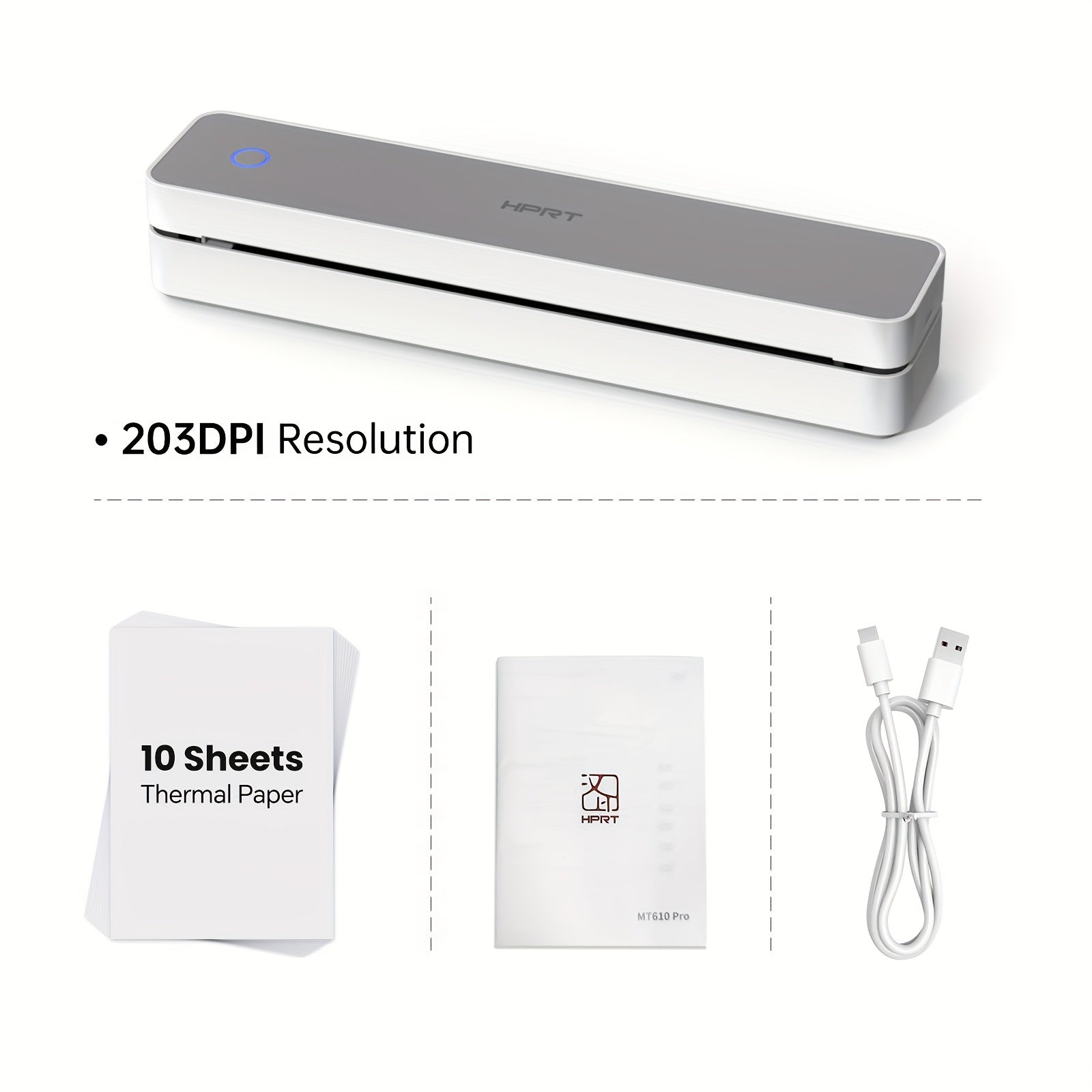 TEMU Hprt Mt610 Portable Inkless Mobile Printer, Compact Office Thermal Wireless Printing For Smartphones & Laptops, 203dpi High Resolution With