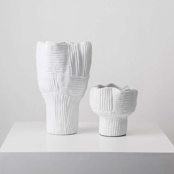 ddmygifts Ins Nordic Ceramic High footed Vase White Guest Hall Flower Arrangement Dining Table Decorative Utensils Designer Model Room Soft