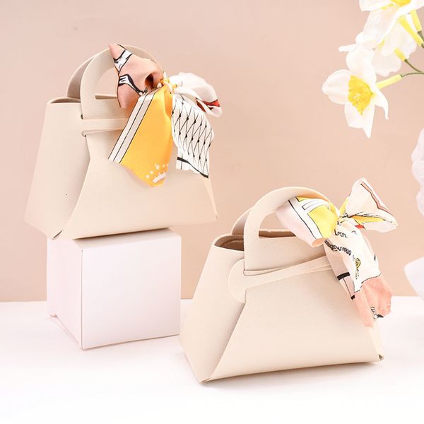 Gift Wrap 5pc Leather Gift Box Creative Handbag Shape With Handle Ribbon Bow Candy Bag Packaging Wedding Baby Shower Party Favors Wrapping 2