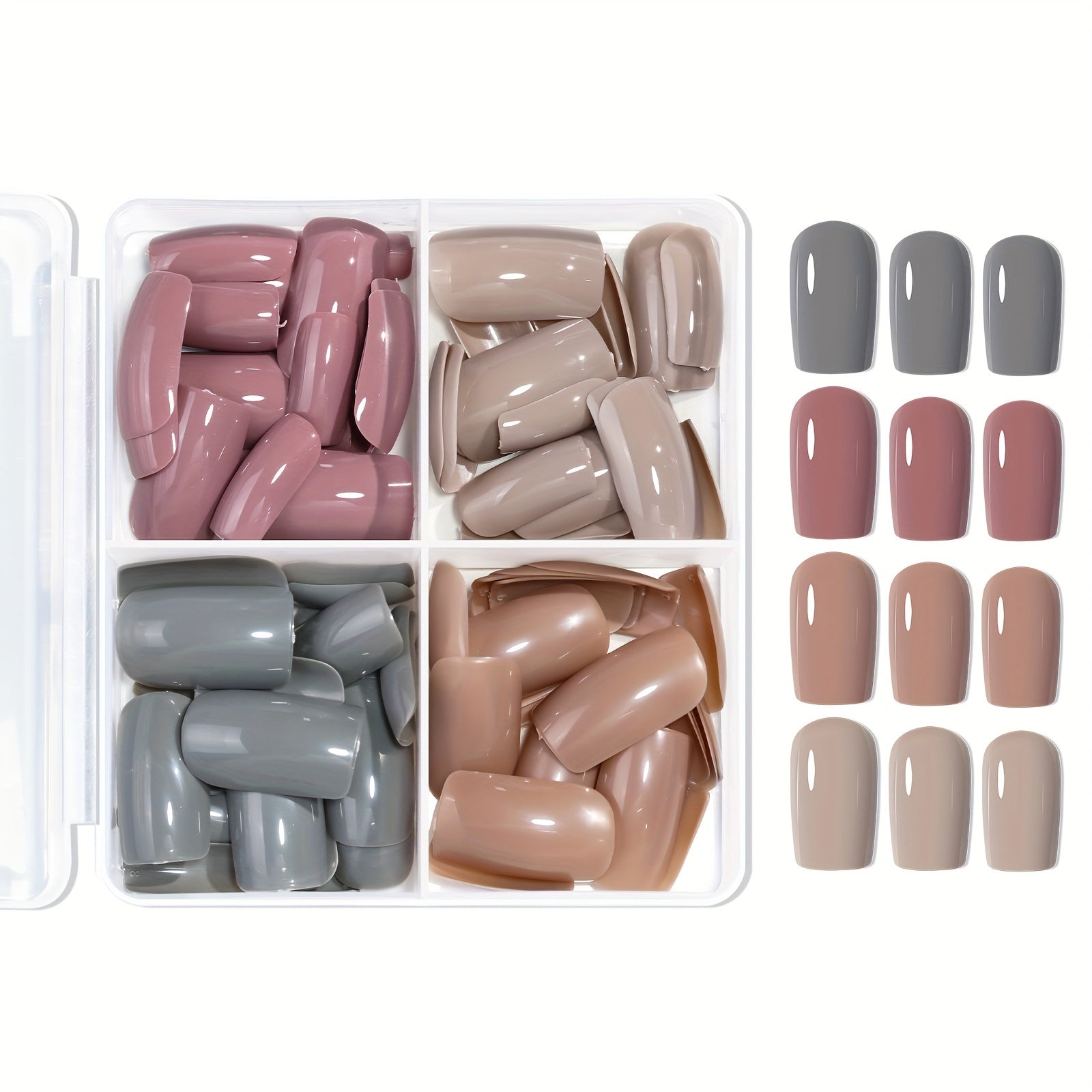 TEMU Misscheering 96pcs Press On Nails Set - Mixed In Square Shape, Medium Length, Geometric Pattern, Glossy Finish - Durable And Removable Fake Nail