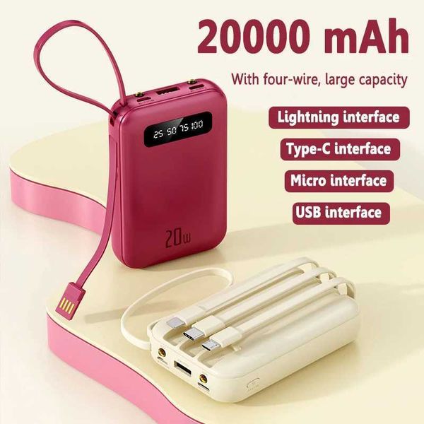 4-In-1 Power Bank 20000mah Built-In Cable 20W Fast Charging Powerbank Waterproof Portable Mobile Phone External Battery Charger Z241220
