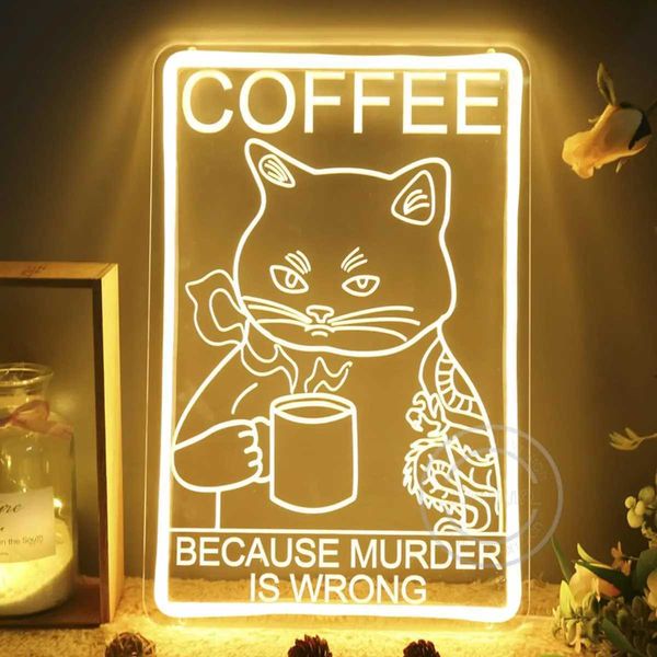 Cat Coffee Neon Light Wall Decoration Kitchen Cafe Restaurant Home Bar Decoration Wall Art Restaurant Bar LED Light B240817