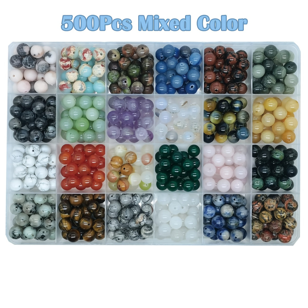 TEMU 500-700pcs 8mm Natural Stone Round Beads With 1mm Aperture - 24 Varieties, Vintage-inspired Loose Beads For Making, Bracelets, Earrings,
