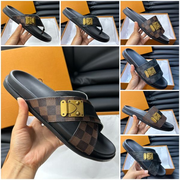 Designer Shoes classics Men slipper luxury leather Flat bottom Casual Thong fashion Waterfront Scuffs Beach slipper Size 40-45