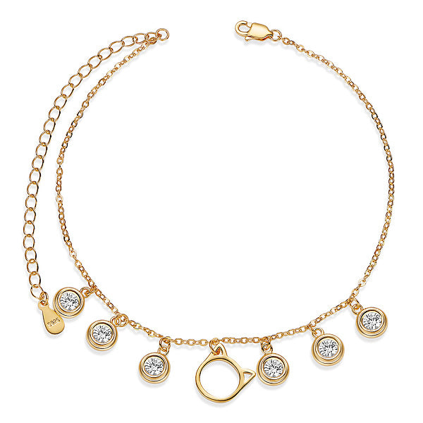 925 Fußkettchen aus Sterlingsilber mit Kätzchen-Charm