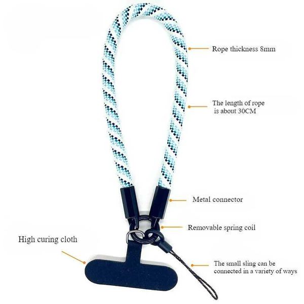 Cell Straps Charms 8mm Phone Wrist Strap Color Braided Multi-functional Patch Clip Hanging Short Rope Phone-Keychain Cellphone Lanyard J2411
